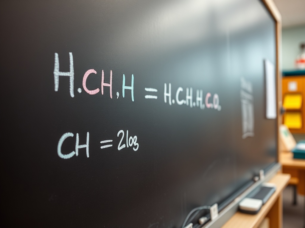 На черной доске написаны химические уравнения и формулы. Видна частичная размазка.